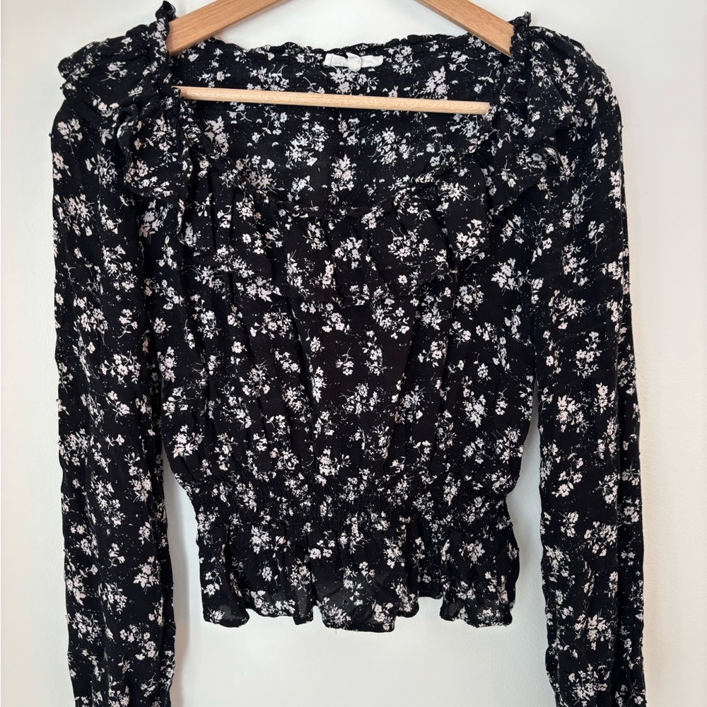 Promesa Black and White Smocked Ruffled Blouse